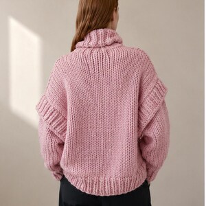 Pink chunky turtleneck sweater hand knit oversized cozy winter thick image 4