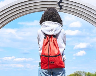 Mehrzweck Rucksack mit Tasche für Laptop, Veganer Sack, Sporttasche, Turnbeutel