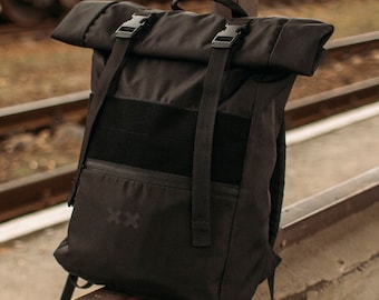 Rolltop Backpack, Black Waterproof Rucksack for 16 Inch Laptop