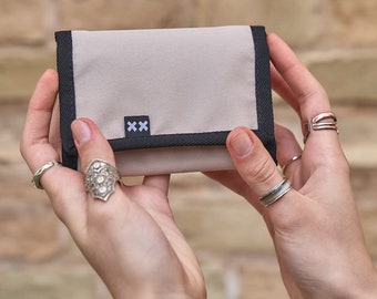 Cartera beige vegana para mujer, cartera para tarjeta de crédito, tarjetero, cartera para hombre