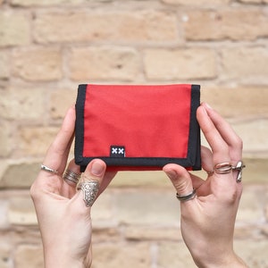 Cartera roja vegana para mujer, cartera delgada, monedero, cartera para hombre, cartera para tarjetas de crédito, tarjetero
