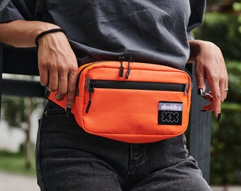 Summer Fanny Pack, Orange Crossbody Bag with reflective elements, Small Sling Bag, Hip Bag, Bum Bag