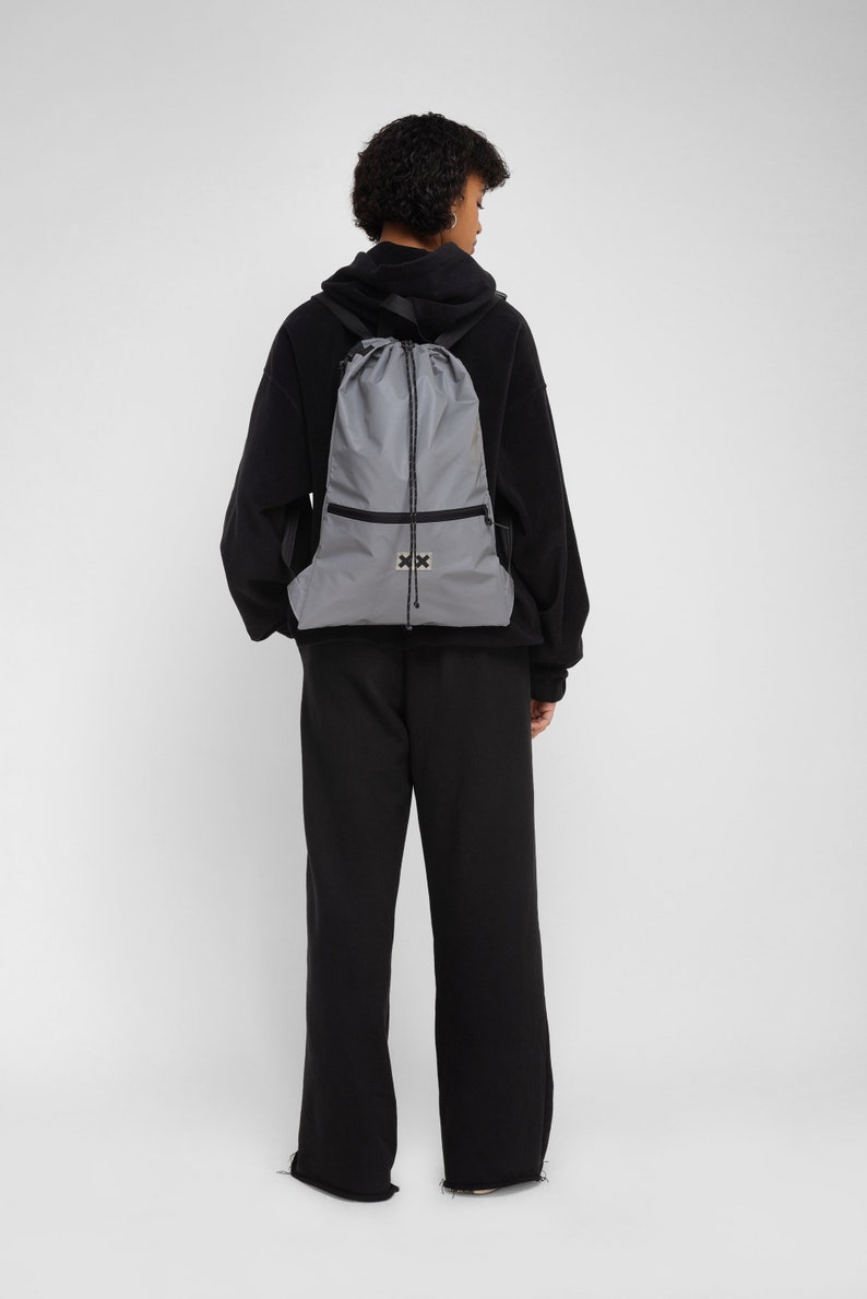 Multipurpose Drawstring Backpack With Pocket for Laptop, Multi-Use Backpack, Vegan Sack, Sport Tote, Gym Bag Reflective