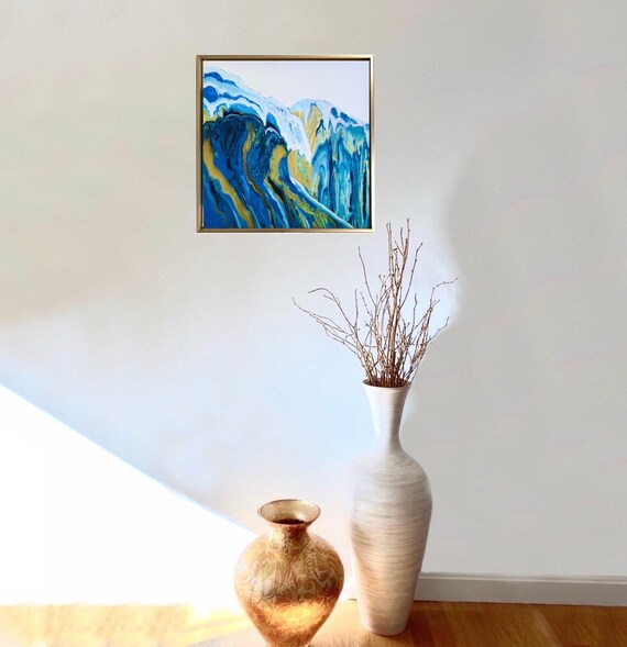 Painting on canvas original, 20"x20", Acrylic painting, Acrylic pour painting on canvas, Ocean art, Ocean wave art, Wall art, Home decor