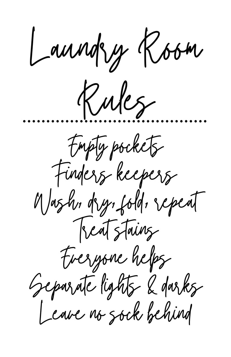 Laundry Room Rules Printable Empty Pockets Wash Dry Fold Separate Colors Two Options INSTANT ...