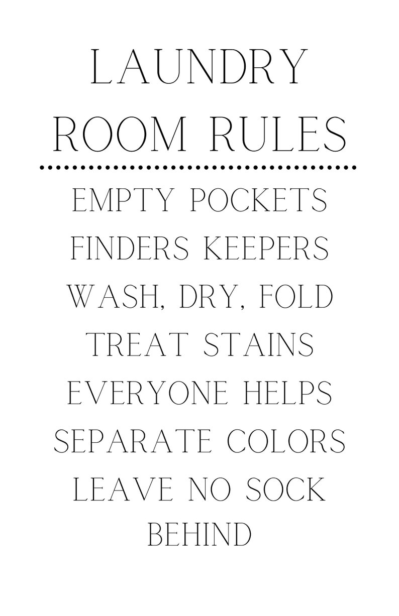 Laundry Room Rules Printable Empty Pockets Wash Dry Fold Separate Colors Two Options INSTANT ...