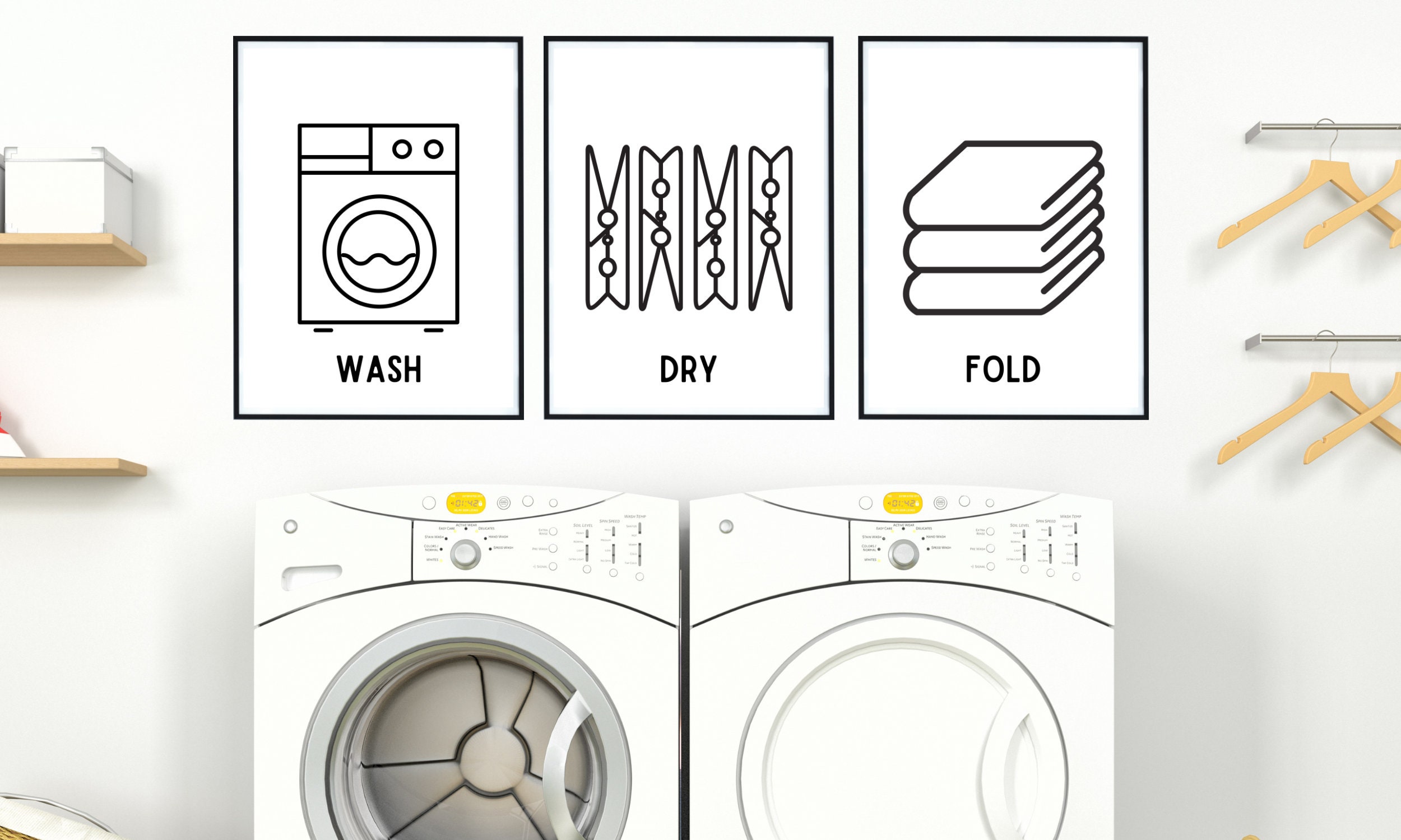 Wash Dry Fold Printable for Laundry Room Washing Machine Clothes Three ...