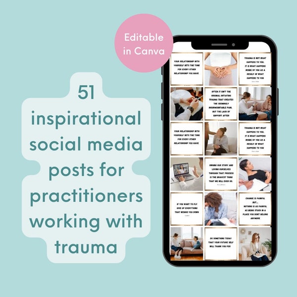 Social media post templates therapists trauma healing mental health posts Canva editable templates social media quotes