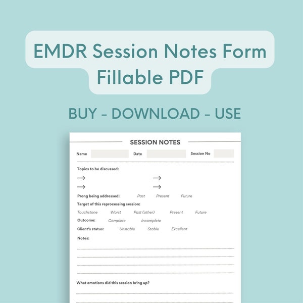 EMDR editable session sheet therapist notes editable PDF worksheet EMDR resources Counselors therapists time saver printable editable
