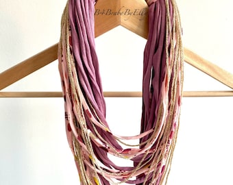 PINK YARN NECKLACE - Women Scarf Necklace - Multi Strand Necklaces - Textile Fiber Recycled Scarf Necklace - Boho Style Jewelry