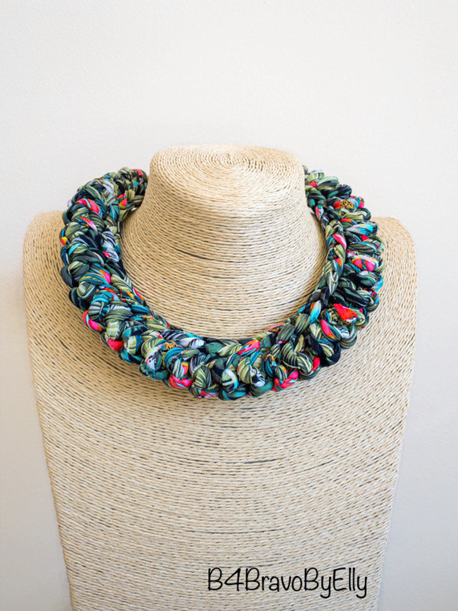 CHUNKY KNIT NECKLACE Fabric Jewelry Multicolor Crochet Etsy