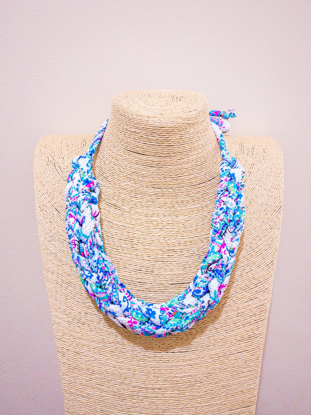 Chunky Knit Necklace Fabric Jewelry Multicolor Crochet Necklace Tshirt