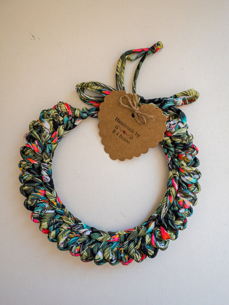 CHUNKY KNIT NECKLACE Fabric Jewelry Multicolor Crochet Etsy