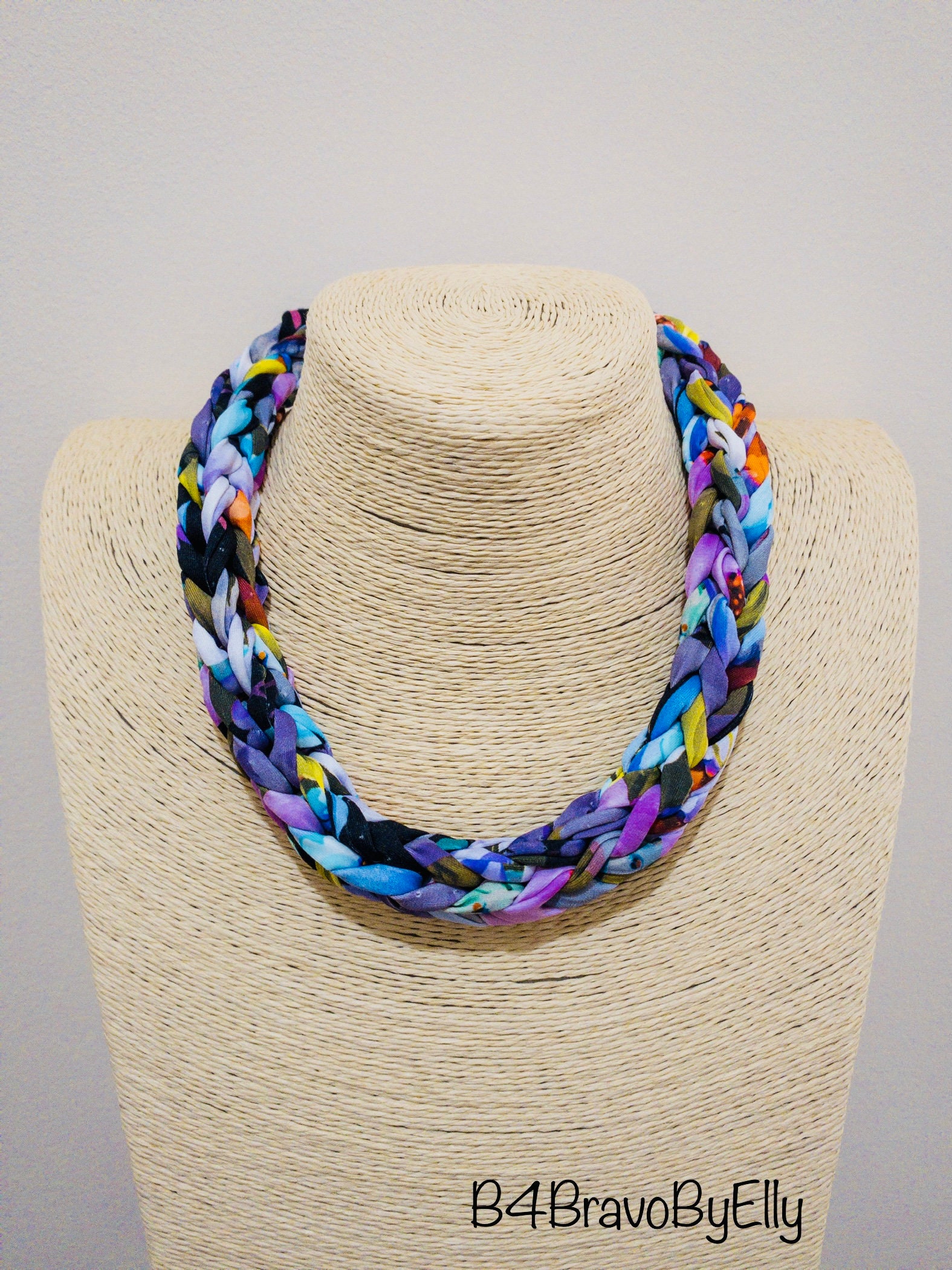 Chunky Knit Necklace Fabric Jewelry Set Multicolor Crochet Etsy