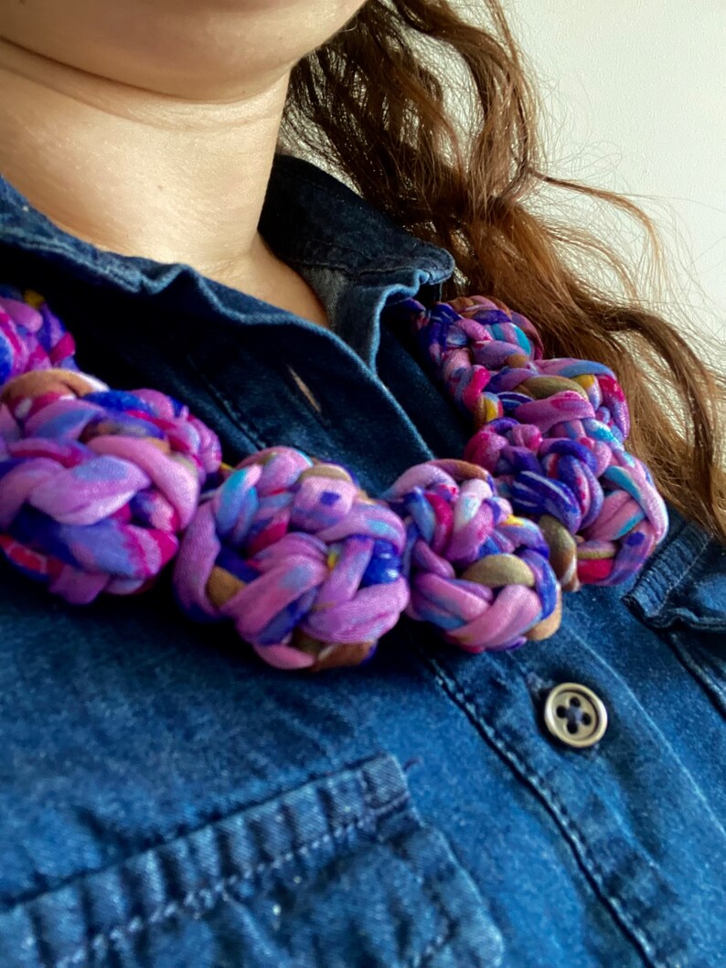 CHUNKY KNIT NECKLACE Fabric Jewelry Purple Crochet Etsy