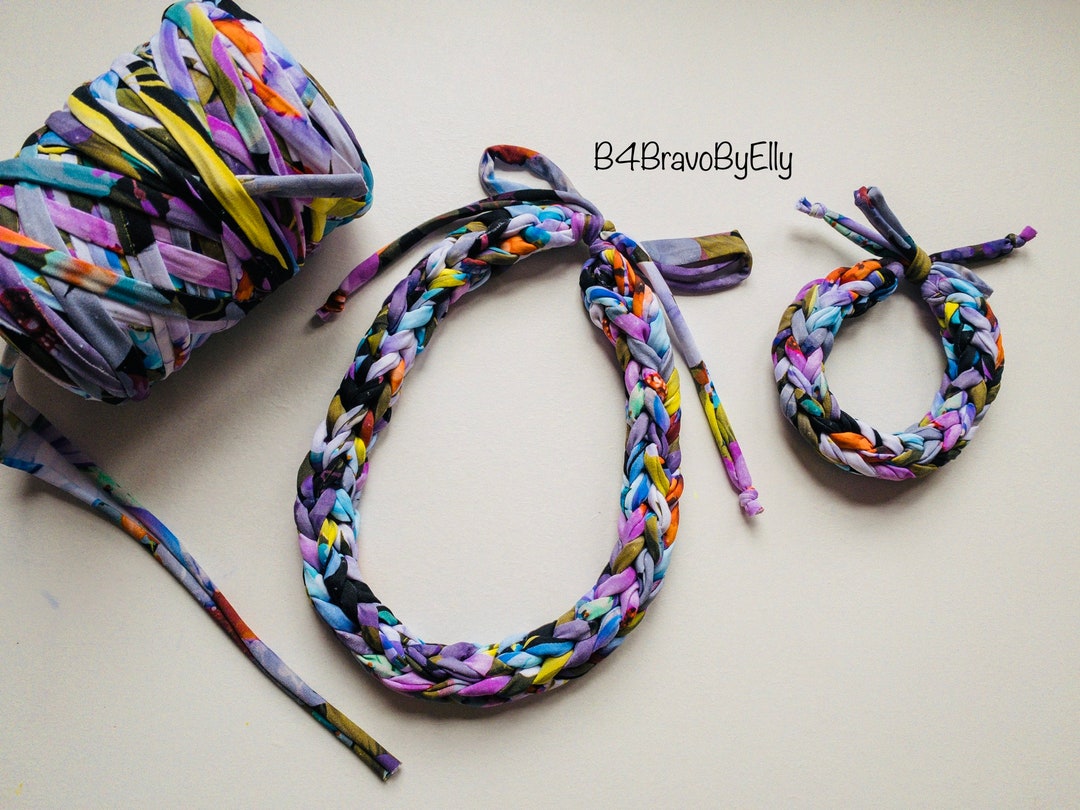 Chunky Knit Necklace Fabric Jewelry Set Multicolor Crochet Etsy