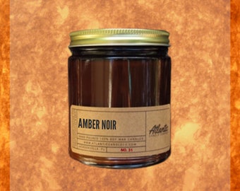 Amber Noir Scented Soy Modern Candle, All Natural Environmentally & Vegan Friendly, Minimalist Design, Outdoor Enthusiast Gift