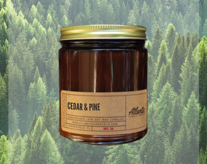 Cedar & Pine Soy Candle – Woodsy Cabin Scent, Outdoor Lover Gift, Rustic Home Decor Candle