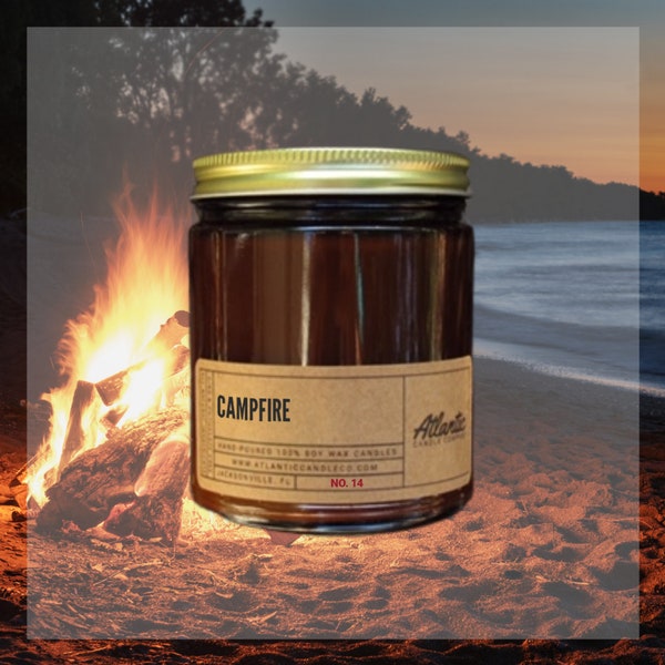 Campfire Scented Soy Modern Candle, All Natural Environmentally & Vegan Friendly, Minimalist Design, Outdoor Enthusiast Gift