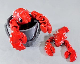 3D Printed Articulated Lobster with Bucket: Fidget Desk Toy