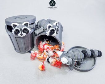 Articulated Raccoon Fidget Toy with Trash Can - Desk Toy