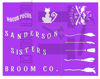 Halloween Stencils / Shelf Sitter Sign / Reusable Adhesive Silkscreen / Wood Chalk Painting / Hocus Pocus Sign / DIY Broom / Seasonal Sign