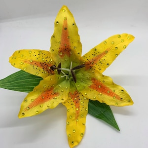 Yellow and Orange Lily with Rhinestones Tropical Hair Clip