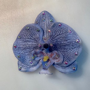Single Blue &quot;real to the touch&quot; Orchid with rhinestones Tropical Hair Clip