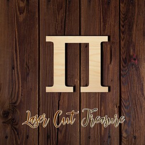 May include: Two wooden Roman numeral II letters, laser cut from wood, against a dark brown wood background. The letters are in a simple, classic font.