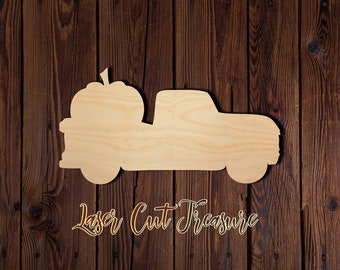 Pumpkin Truck - Fall - Unfinished Laser Cut Wood Shape - 1/8" Baltic Birch Plywood - Please read item description