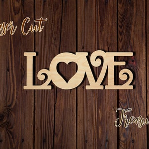 Love - Heart - Valentine&#39;s Day - Unfinished Laser Cut Wood Shape - 1/8&quot; Baltic Birch Plywood - Please read item description