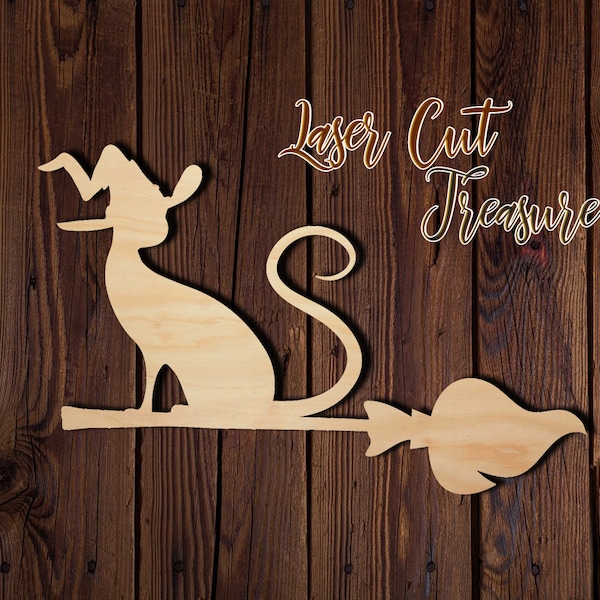 Witch Cat - Halloween - Unfinished Laser Cut Wood Shape