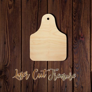 Cattle Tag - Unfinished Laser Cut Wood Shape - 1/8&quot; Baltic Birch Plywood - Please read item description
