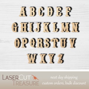 Western Letters A-Z - Unfinished Laser Cut Wood Shape - 1/8&quot; Baltic Birch Plywood - Please read item description