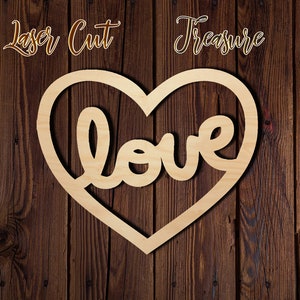 Love - Heart - Valentine&#39;s Day - Unfinished Laser Cut Wood Shape - 1/8&quot; Baltic Birch Plywood - Please read item description