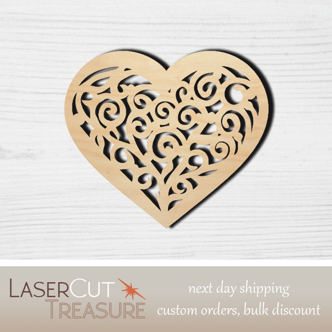Heart - Valentine's Day - Unfinished Laser Cut Wood Shape - 1/8" Baltic ...