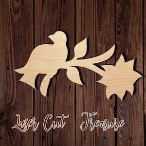 Bird with Flower - Unfinished Laser Cut Wood Shape - 1/8&quot; Baltic Birch Plywood - Please read item description
