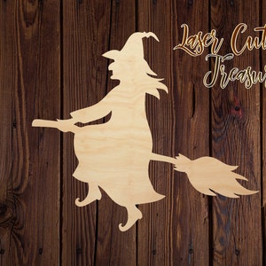 Flying Witch - Halloween - Unfinished Laser Cut Wood Shape - 1/8&quot; Baltic Birch Plywood - Please read item description