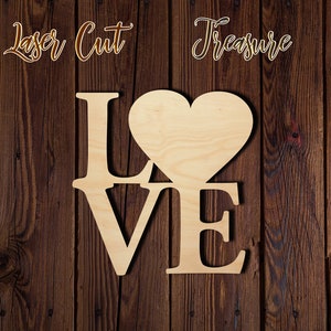 Love - Heart - Valentine&#39;s Day - Unfinished Laser Cut Wood Shape - 1/8&quot; Baltic Birch Plywood - Please read item description