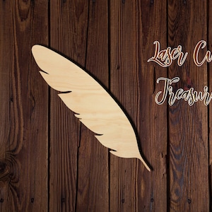 Feather - Unfinished Laser Cut Wood Shape - 1/8&quot; Baltic Birch Plywood - Please read item description