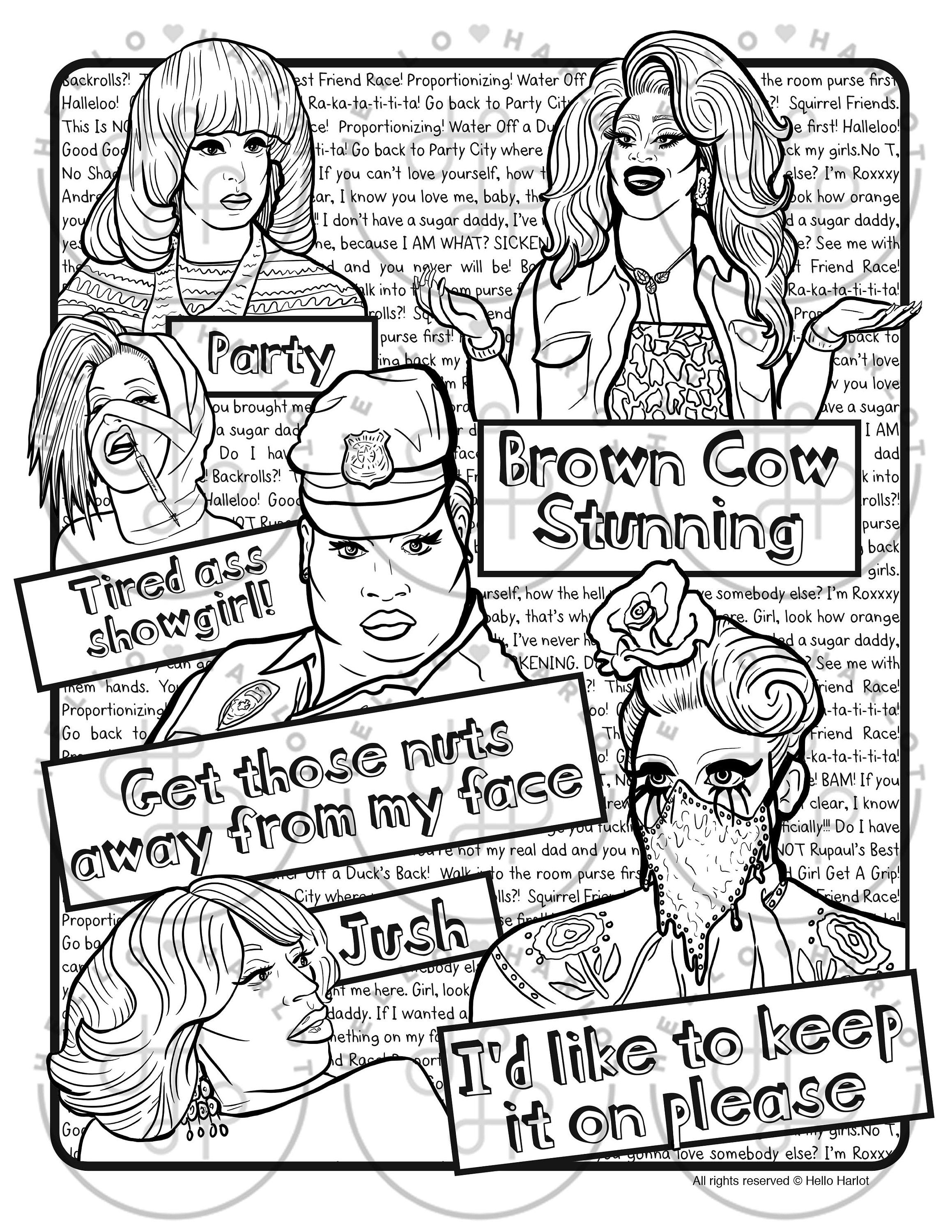 printable digital coloring book for grownups rupaul s etsy
