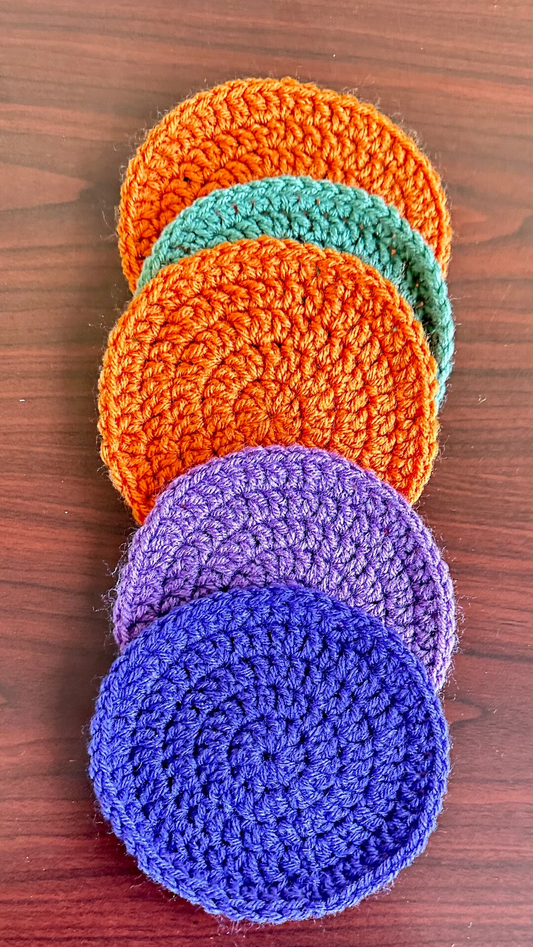 Colorful Crochet Round Cup Mats Set of Five Ready to Ship Etsy