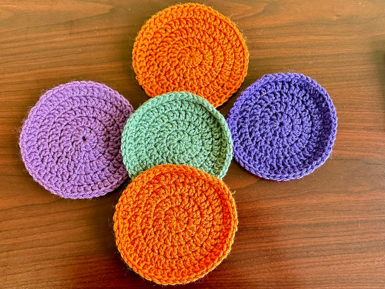 Colorful Crochet Round Cup Mats Set of Five Ready to Ship Etsy