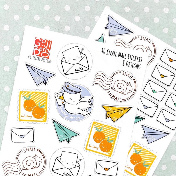 Snail Mail Stickers No.2, Pen Pal Stationery, Envelope Deco Labels (Pack of 40 Stickers)