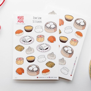 Feuilles d'autocollants Dim Sum, autocollants de cuisine chinoise, autocollants de nourriture kawaii (38 autocollants)