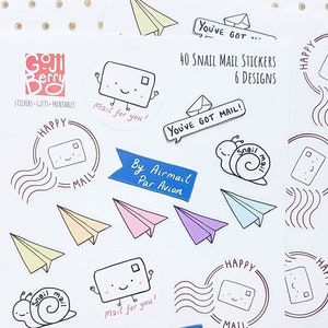 Autocollants courrier postal, autocollant stylo, autocollant avion en papier (Paquet de 40 autocollants)