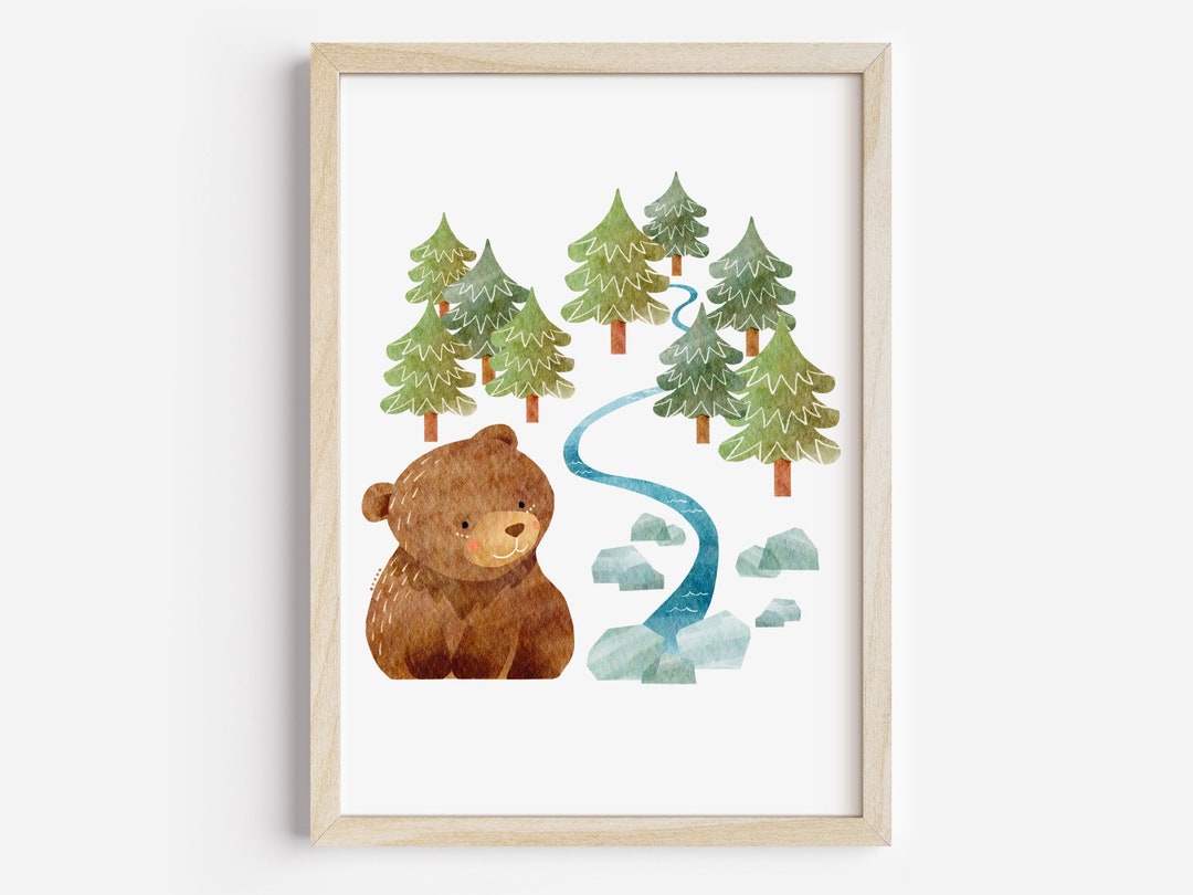 Nursery Art Print, Brown Bear Illustration, Childrens Room Decor ...