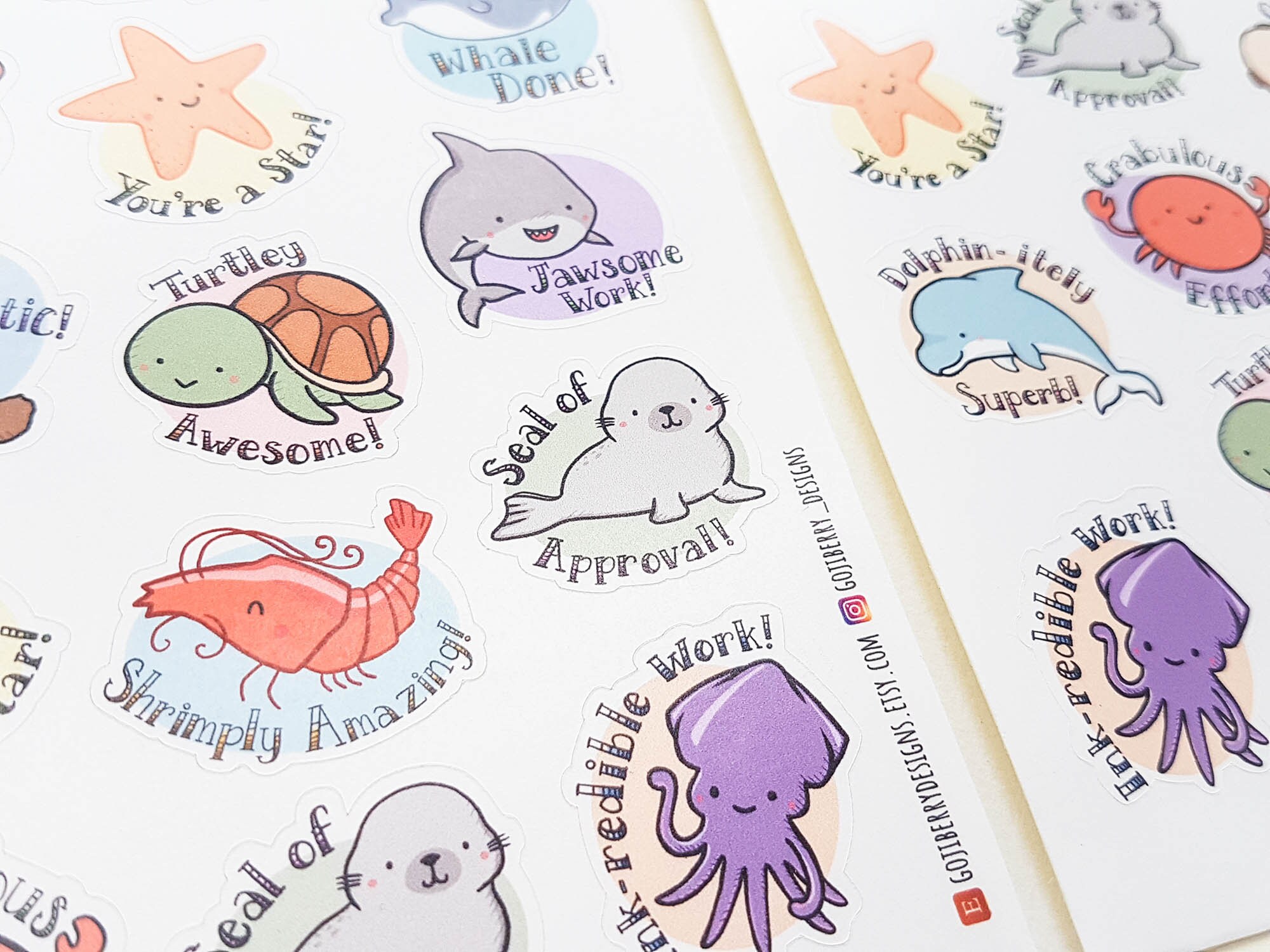 Teacher Reward Stickers No.3 Sea Creatures Punny Teacher Etsy