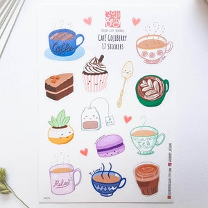 Adesivos de café, folha de adesivos de café e chá para planejadores, correio tradicional (folha com 17 adesivos)