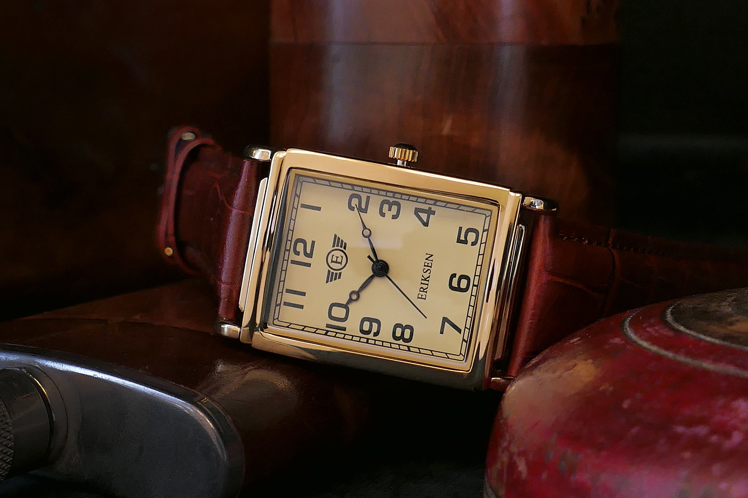 Men's Rectangular Vintage Retro Analog Dress Watch Gold Etsy